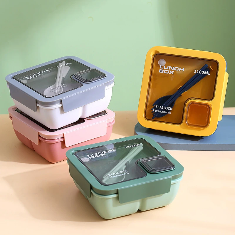 Custom logo all-in-one stackable bento lunch box container salad box with cutlery for kids adults