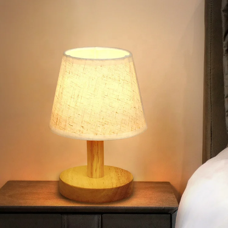 Fabric Lampshade Home Hotel Bedside Edison Night Lights USB Rechargeable Wooden Base Restaurant Dining Table Lamp