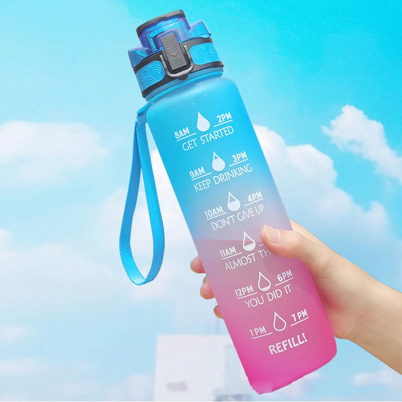 1L Gradual Changing Large Capacity Botella De Agua Tritan with handle Water Bottle Portable Outdoor Sports Water Cup