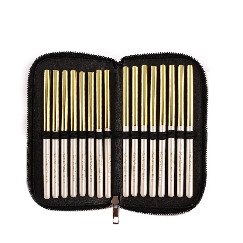 16PCS pearly luster wood handle soft nylon hair drawing painting pen white Nail art brush Set for Manicure Tools