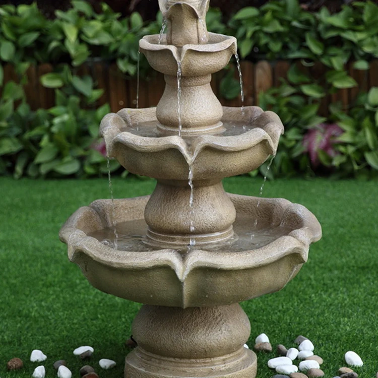 Newest Promotional Outdoor Fountain Feature 4 Tiers Resin Garden Decoration with Led Ropes Electrical Pump