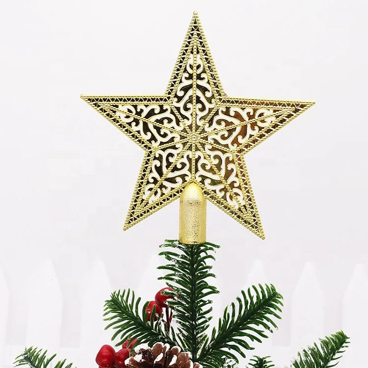 New design 10cm 15cm gold silver plastic hollow star for christmas tree top