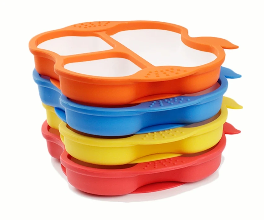 Kids Toddlers Weaning Eating Set Suction Silicone Baby Feeding Set Dinner Tableware Baby Bowl Plates With Spoon And Fork