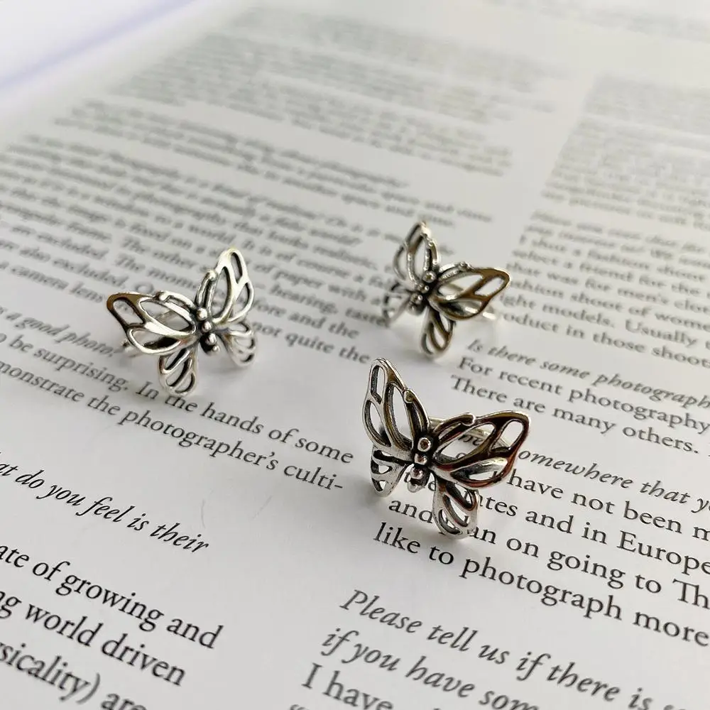 VIANRLA non piercing jewelry retro rhodium 925 sterling silver  butterfly cuff earrings (62528549270)
