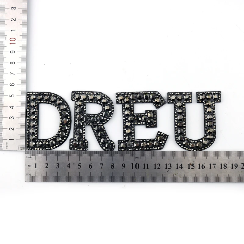iron on gunmetal rhinestone  A-Z alphabet patches for garment clothing embellishment