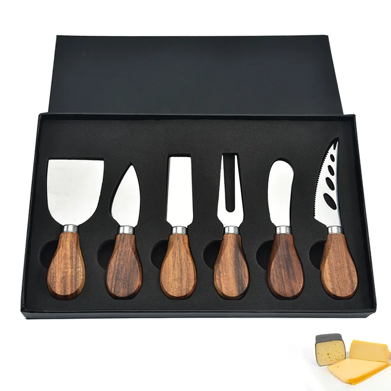 Multi-functional kitchen tools heat-resistant 6-piece cheese knife set with bamboo handle