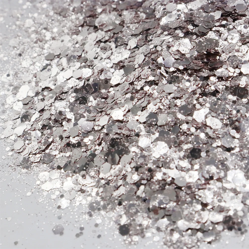 Wholesale New Bulk Polyester Resin Epoxy Floor Metallic Purplish Grey Glitter Chunky Glitter Mix For Painting