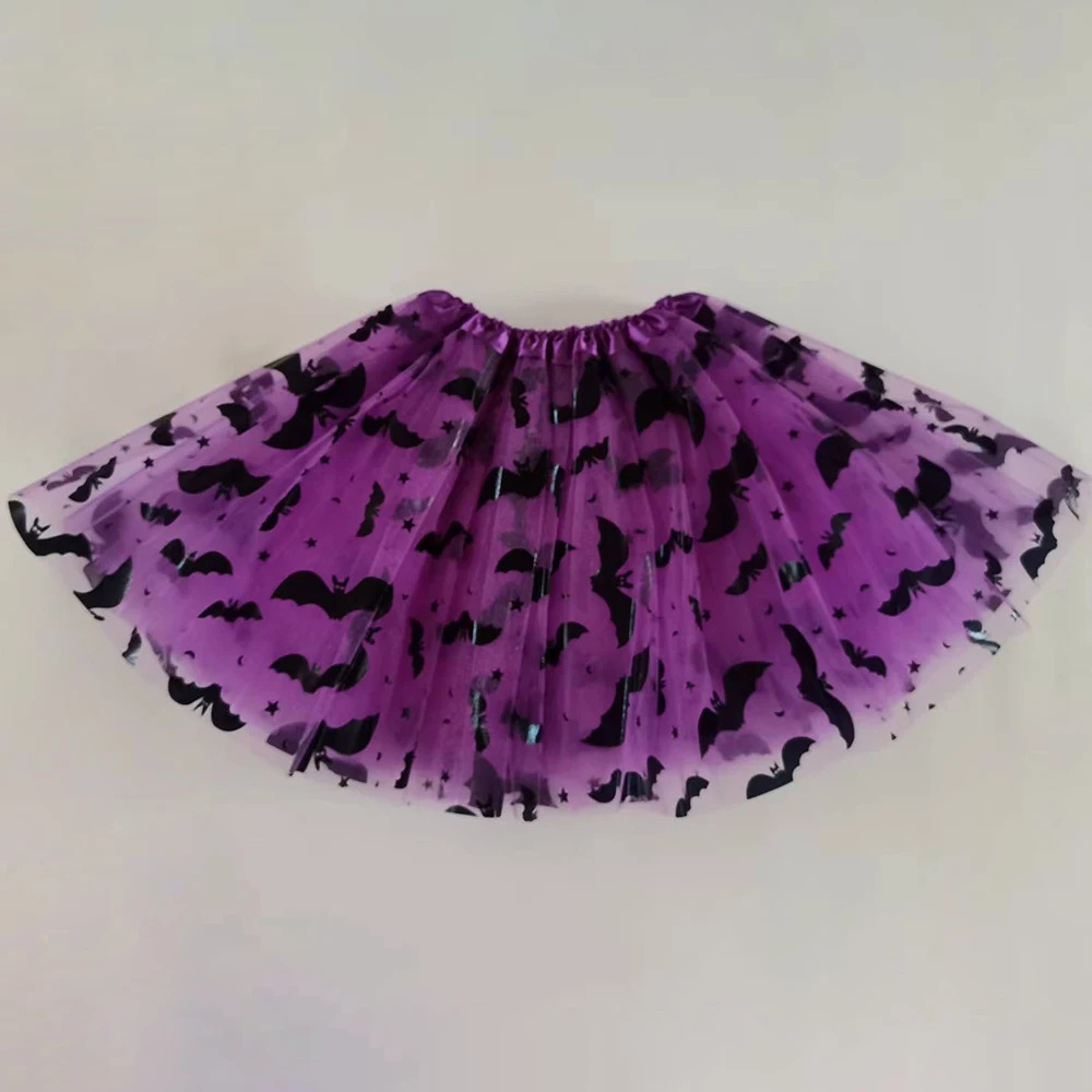 Fashion Kids Girls Mesh Skirts Princess Bats Printed Pleated Tutu Girl Faldas Dance Clothes Party Halloween Skirt GTS018