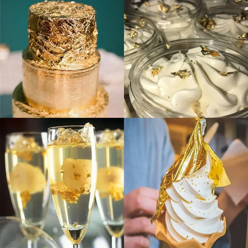 High Quality 24K Pure Genuine Edible Gold Leaf Foil Sheet Food Grade Pure Gold Leaf For Dessert Cakes