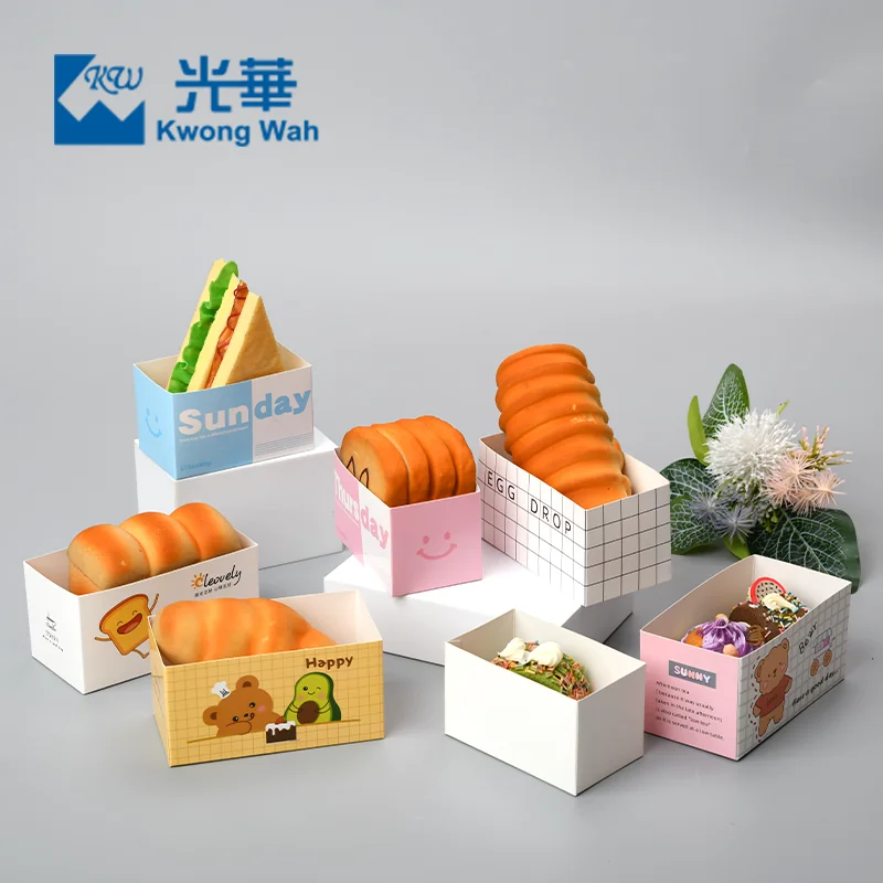 Custom Baking Box Printed Logo Breakfast Bread Paper Sandwich Paper Box For Dessert Cakes Donut Packaging