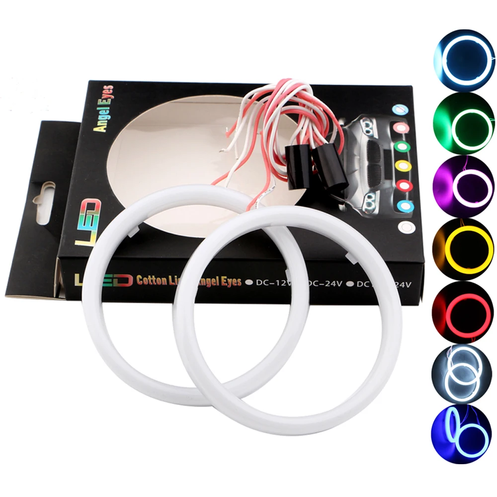 Angel Eyes 1Pair Auto Halo Rings Cotton Lights 12V 24V Headlight 2835 SMD Motorcycle 60MM-120MM
