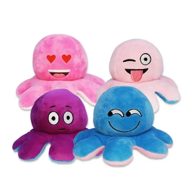 Amazon pulpos peluche reversible octopuses plush toys custom Stuffed octopus revers flip reversible Emoticons octopus plush toy