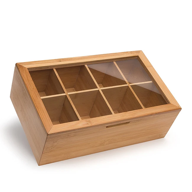 
Bamboo Box Tea Box Packaging With Plexiglass Clear Lid 