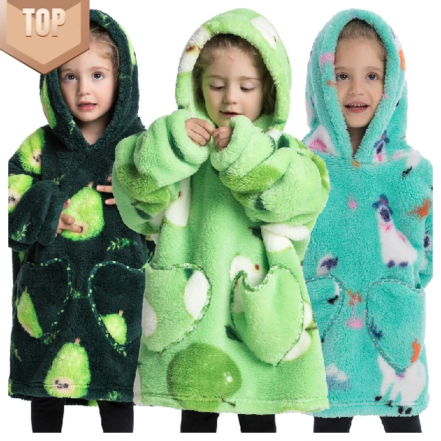 Wholesale custom Cartoon Deer Printed Character Hooded oversized big baby kids Wearable Blanket hoodie