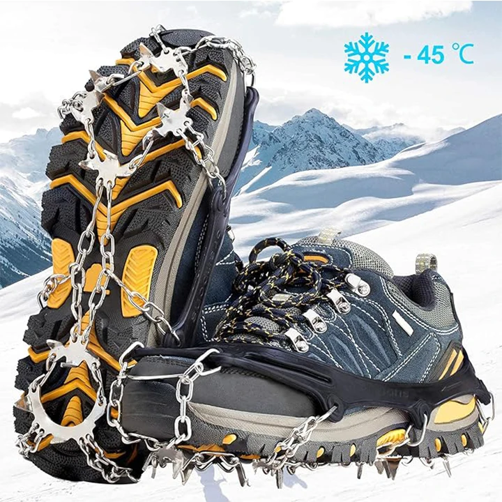 Ice Cleats Traction Snow Grips for Boots Shoes Anti Slip Stainless Steel Spikes Safe Hiking Walking Climbing Mountaineering