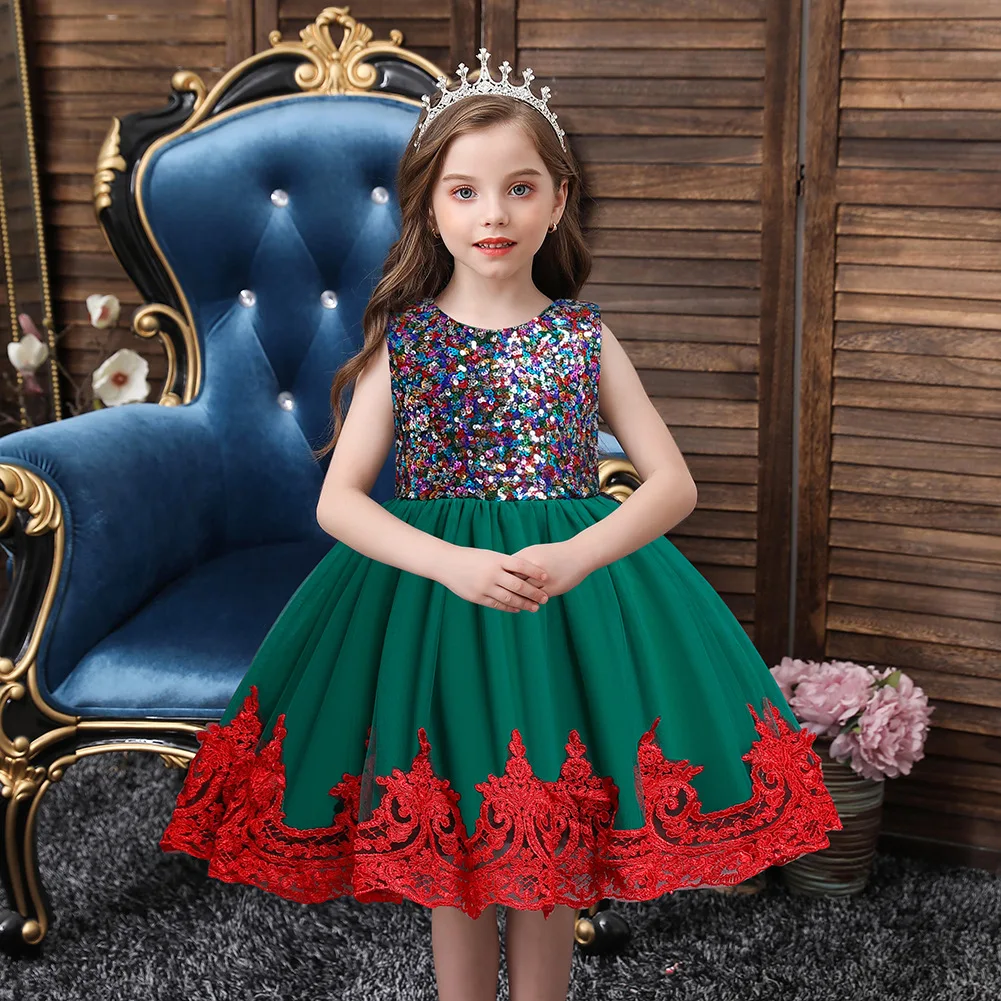 Girls Birthday Dresses Short Sleeve Sequin Princess Lovely Girl Party for 6 Years Old Baby Girls Dress Designs for Baptism Gown