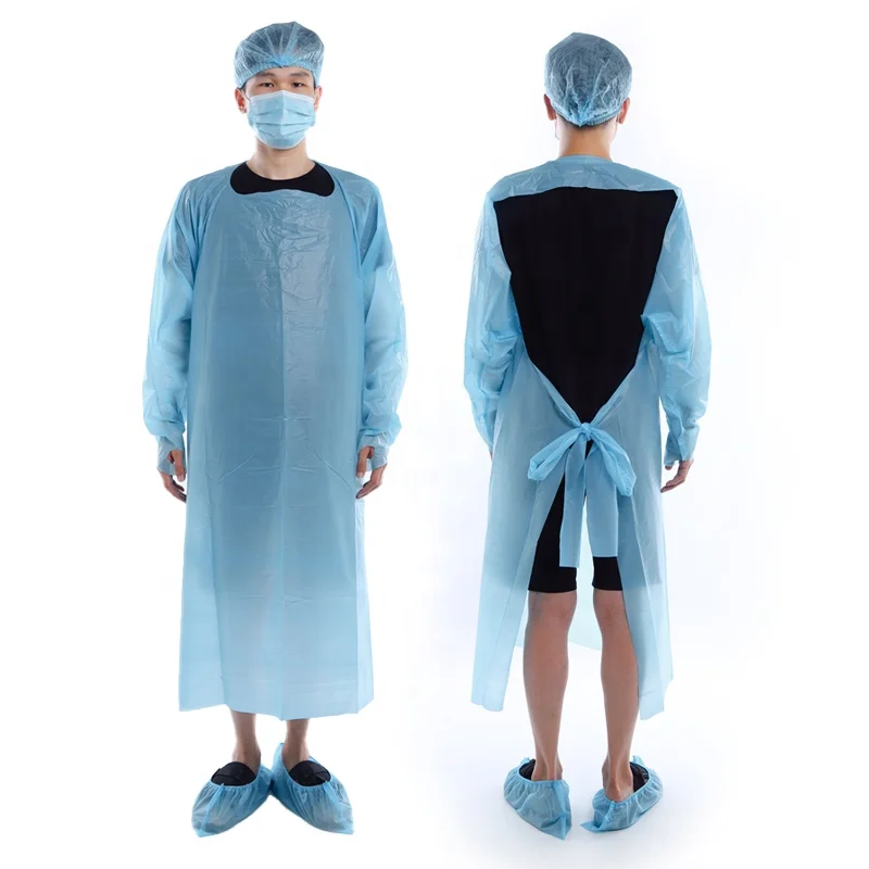 High Quality Cost-Effective 23g Plastic Blue PE Long Bib Aprons With Full Sleeve