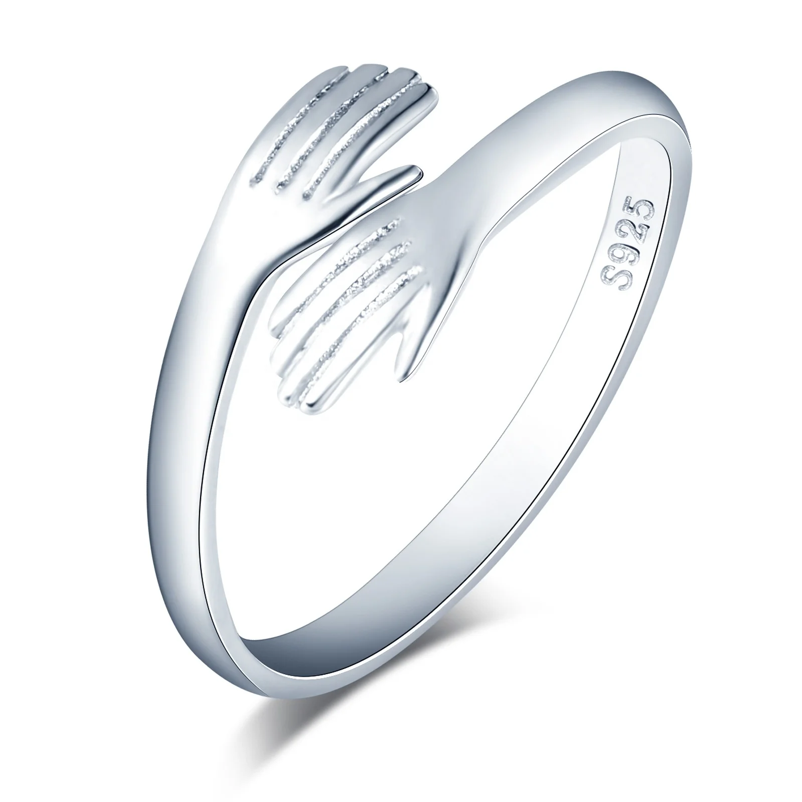 Simple Open Two Hand S925 Adjustable Embrace Love Ring Women Chunky Creative Cute Couples Hug Rings