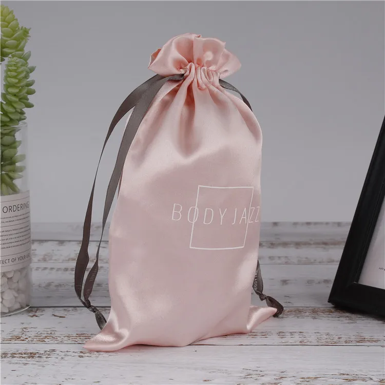 Large Satin Hair Bags Wig Bags for Hair Bundles with Tassels Custom Logo Drawstring Satin Promotion Customized Size Embossing