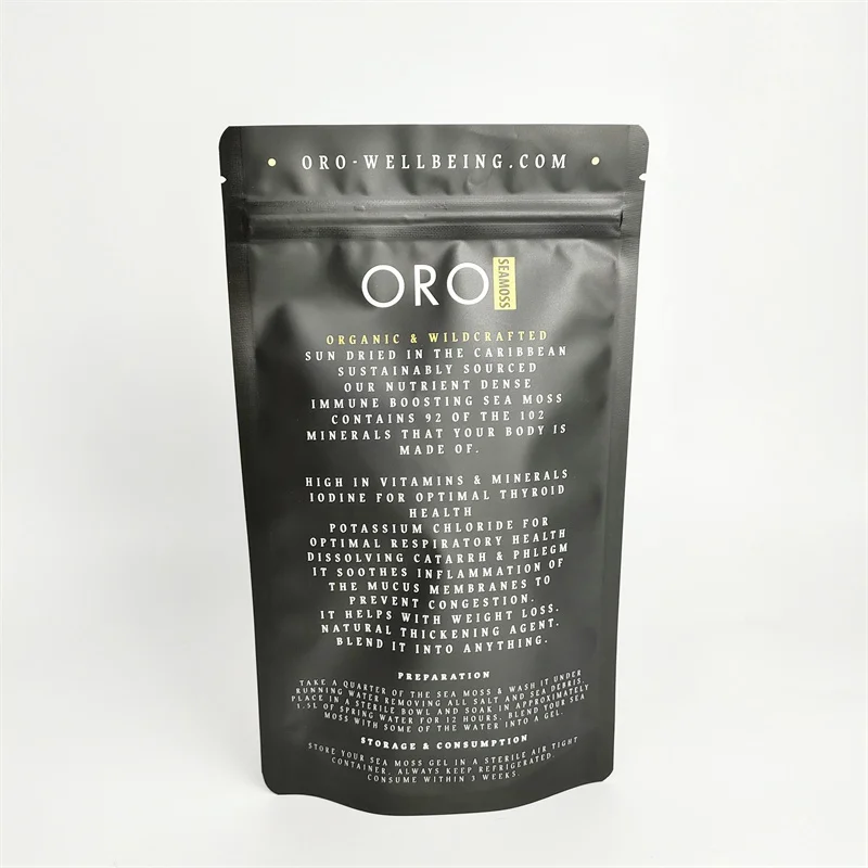 Factory custom print mylar  packaging stand up zipper bag for sea moss pouch