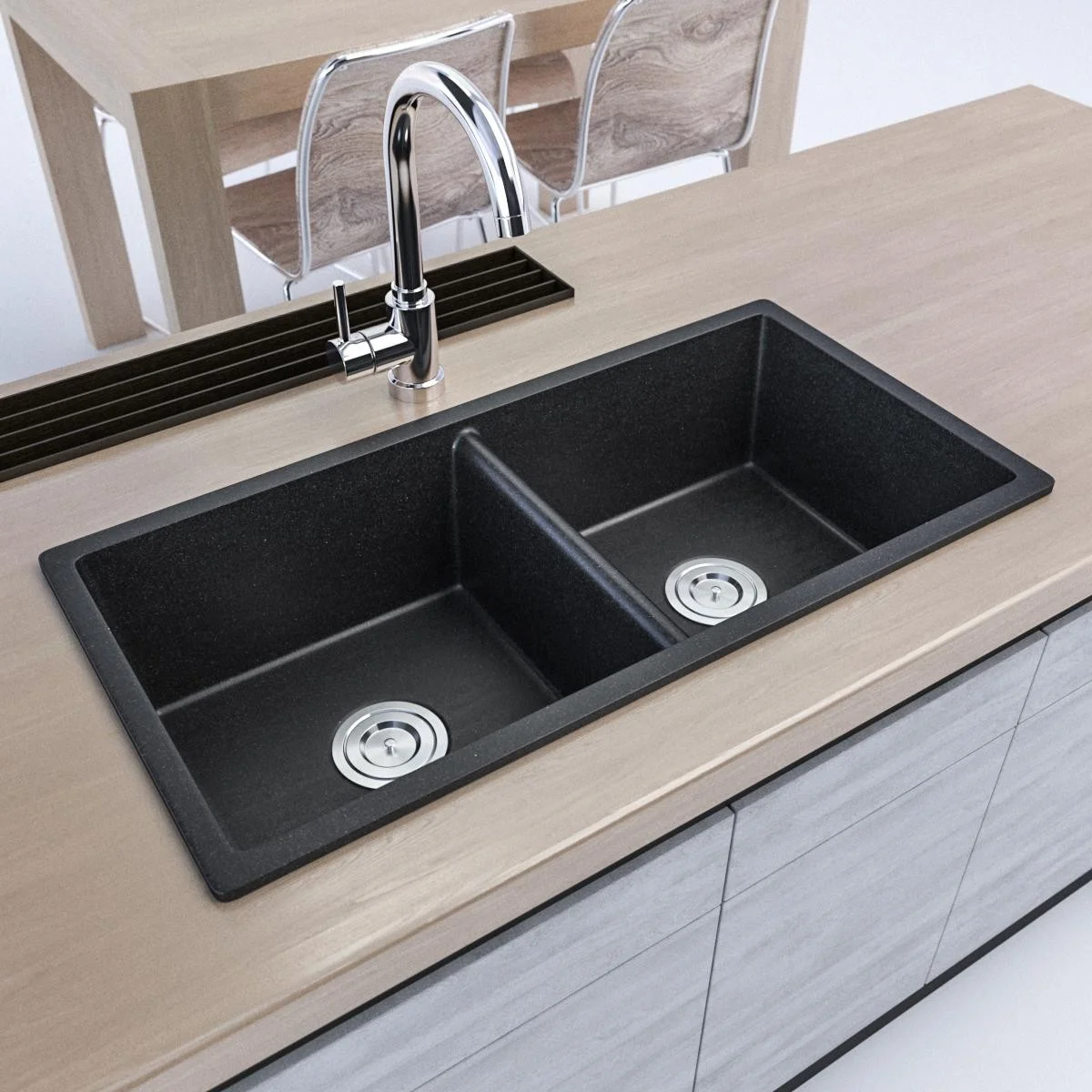 ZHONGYA Hot sell Luxury anti scratch kitchen quartz granite countertop for double bowl basin sink with drainboard