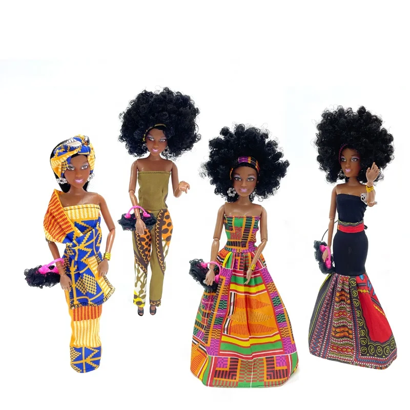 Wholesale black plastic dolls jointed doll family 4 Asst African American