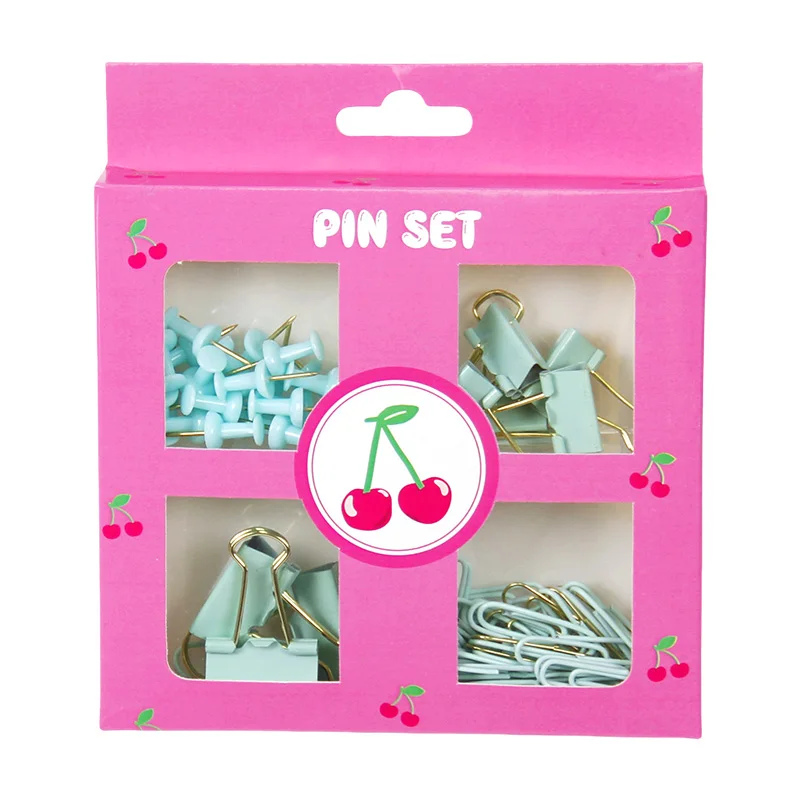 Durable Metal and Plastic Colorful Stationery Pin Set Binder Clips, Push Pins, Paper Clips for Office and School Supplies