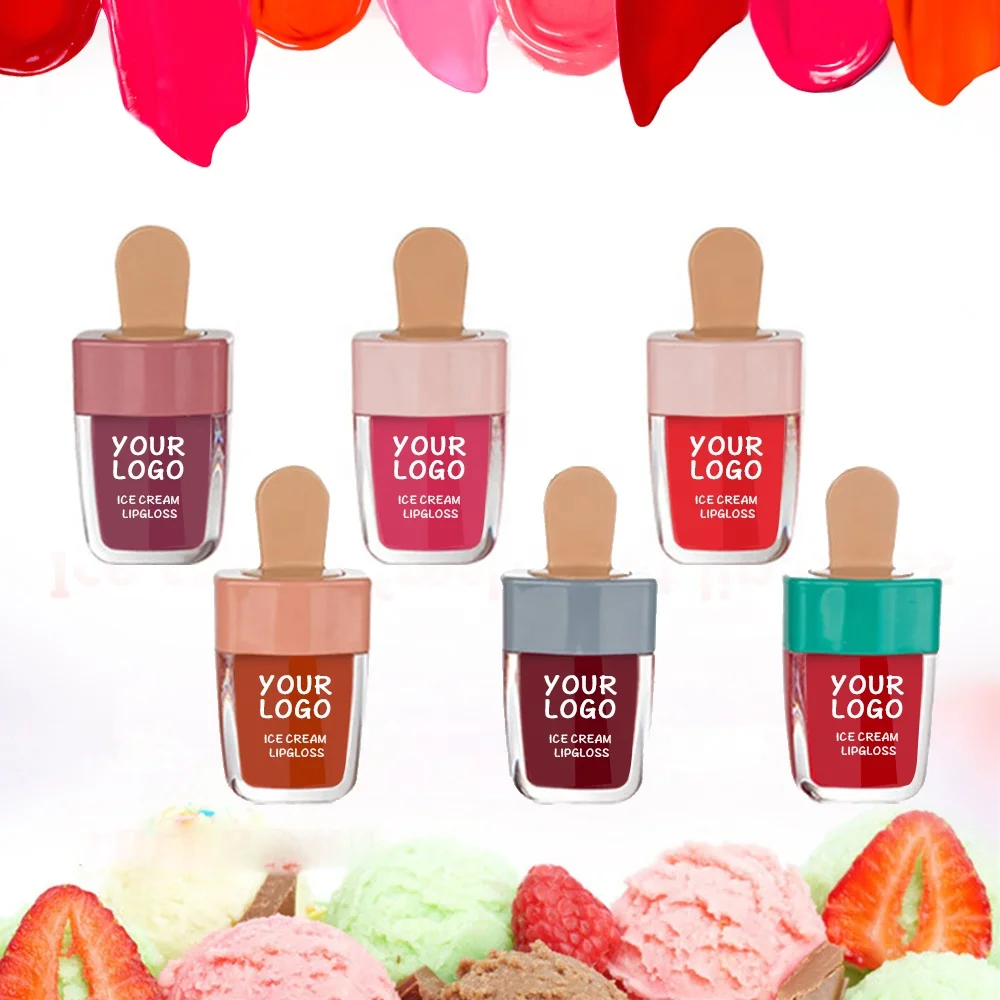 Vegan Kids Cute Lip Gloss Lasting Waterproof Ice Cream Lipgloss Glossy Lip Tint