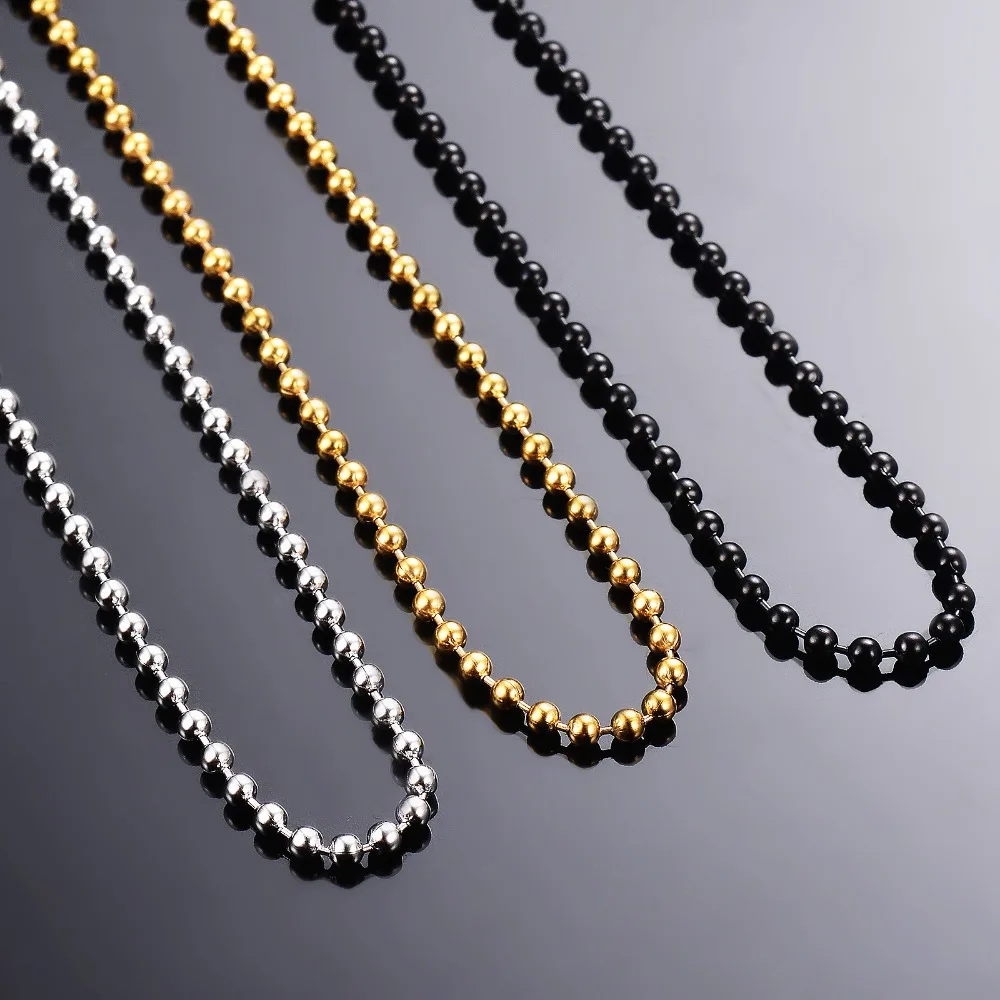 Wholesale High Quality 3.20*65 cm Beaded Necklace Gold Silver Black Stainless Steel Ball Chain Necklace With Clasp Connector