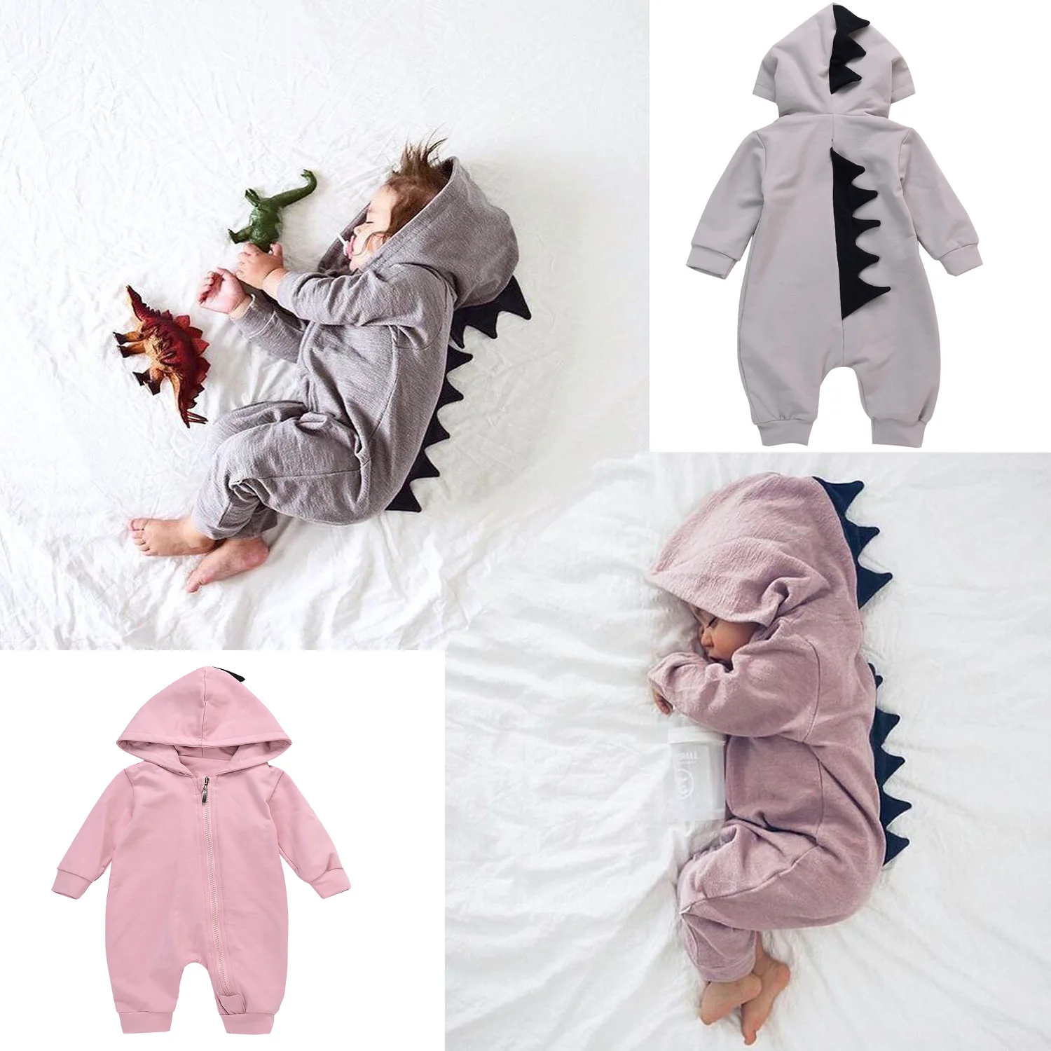 
Wholesales Baby Layette Set Infant Boy Girl Dinosaur Halloween Christmas Hooded Romper Baby Animal Bodysuit Halloween Costume 