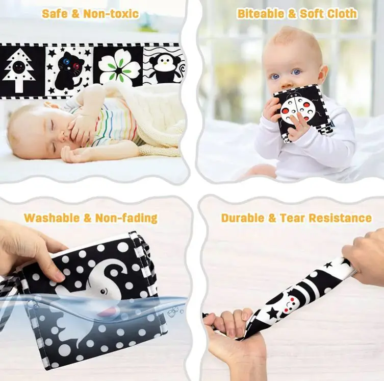 LC Wholesale Of Early Childhood Education Baby Puzzle Black And White Tracking Cloth Book Bed Surround Baby Visual Toys