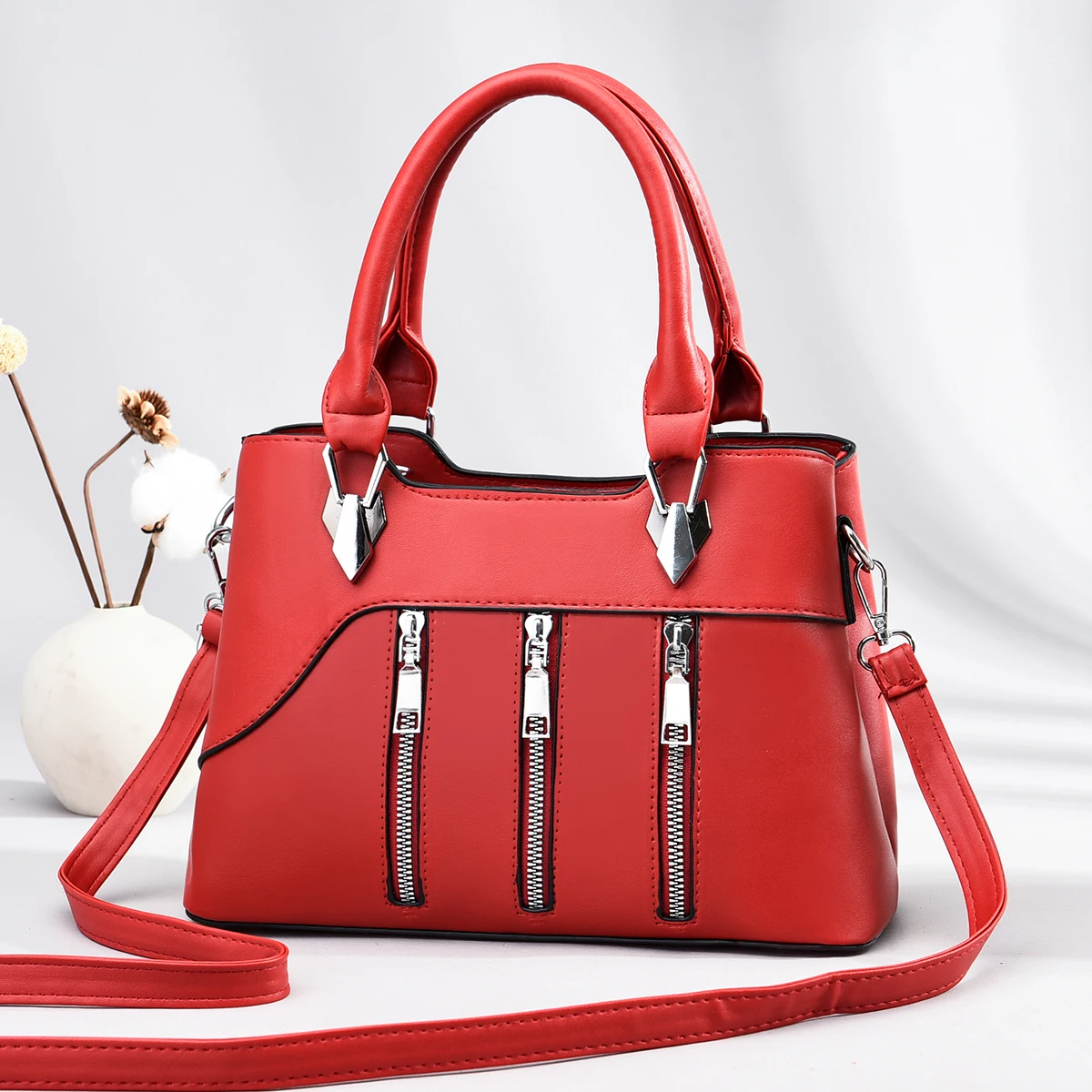 high quality unique ladies hand bag pu leather shoulder bag 3 zipper luxury personalized handbags for women