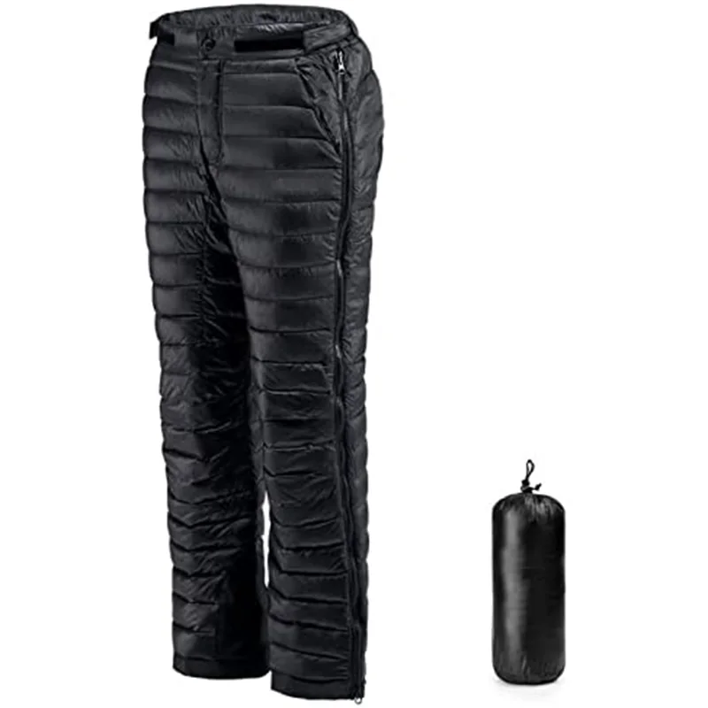 Winter Puffy Down Warm Lightweight Compression Ski Windproof Waterproof Outdoor Camping Pants For Men