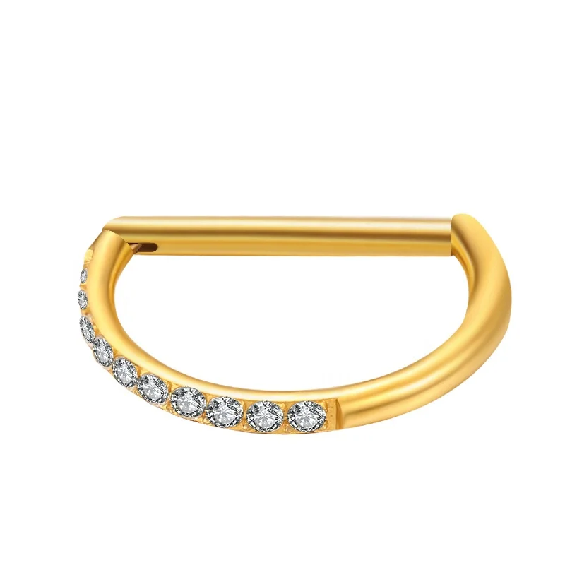 ASTM F-136 Titanium CZ D ring Septum Clicker Hinged nose or Ear Piercing Jewelry