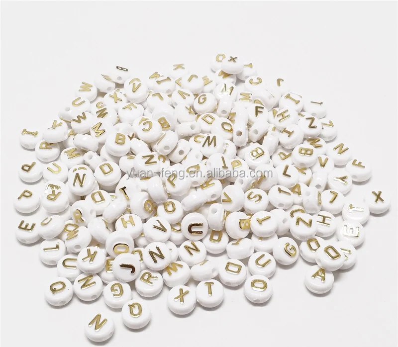 YF 6 x 10mm  Gold Color Alphabet letter beads