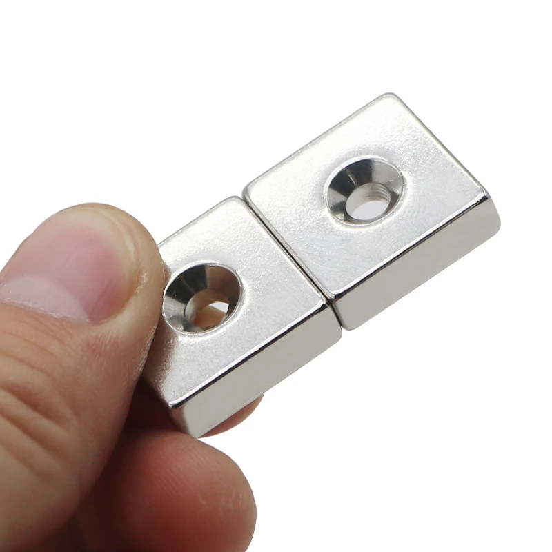 Countersunk Block Neodymium Magnet With One Borehole