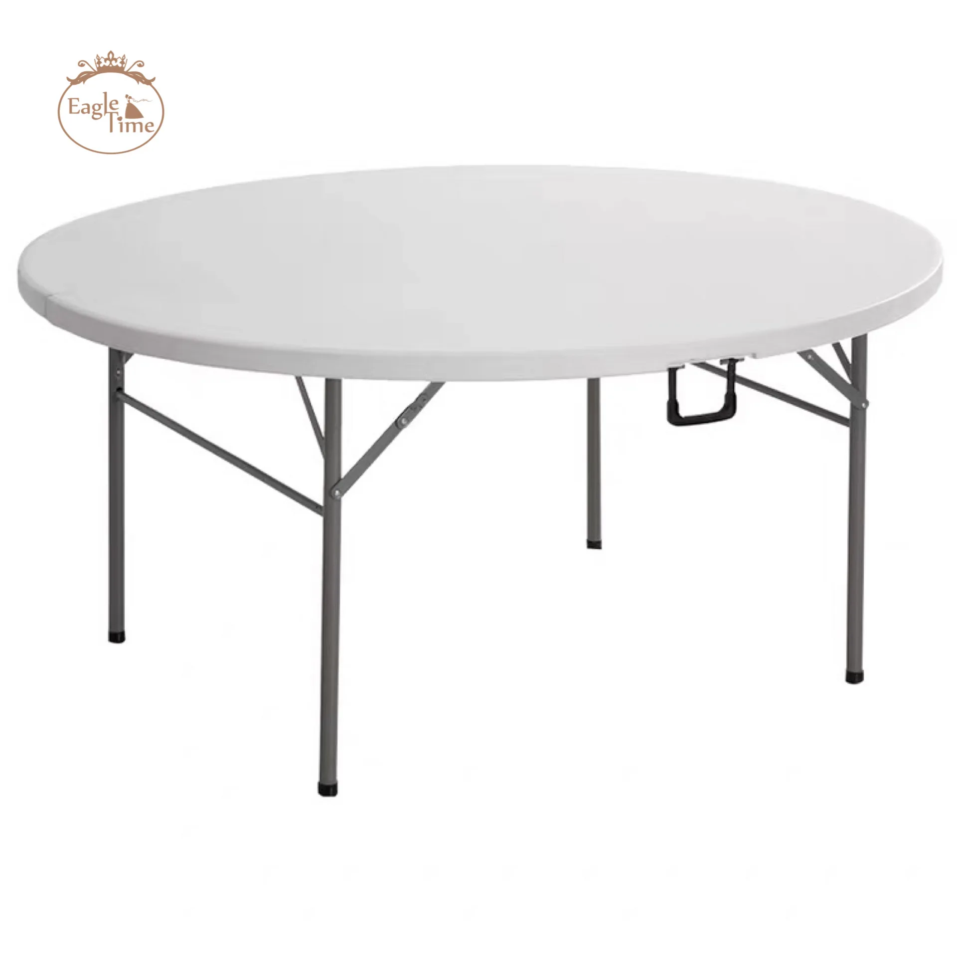 White plastic folding round dining table available for outdoor casual wedding banquet party events