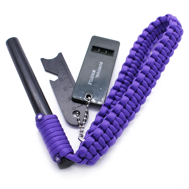 1/2 inch Survival Paracord Handle Fast Magnesium Ferro Fire Steel Rod wtih Whistle