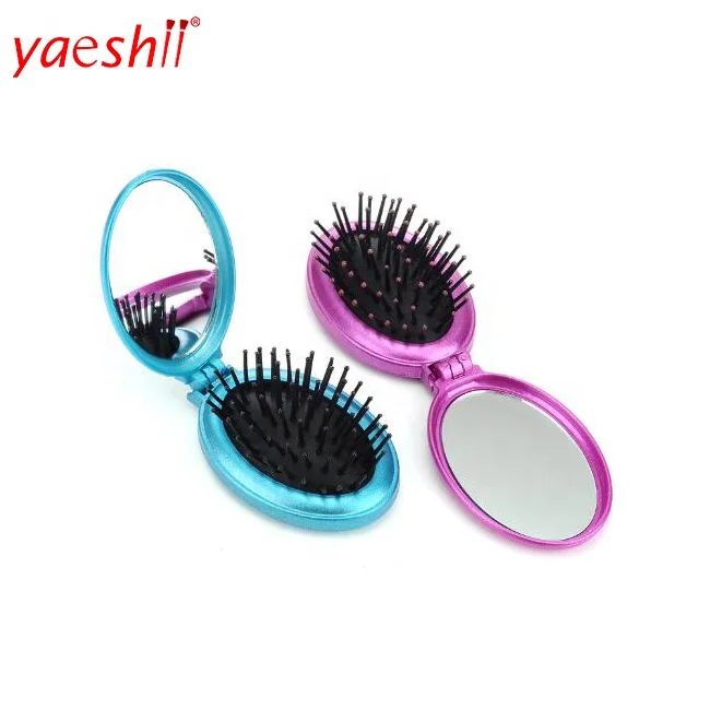 Yaeshii Dense Comb Portable Plastic Folding Round Hair Brush Brush Mirror Foldable