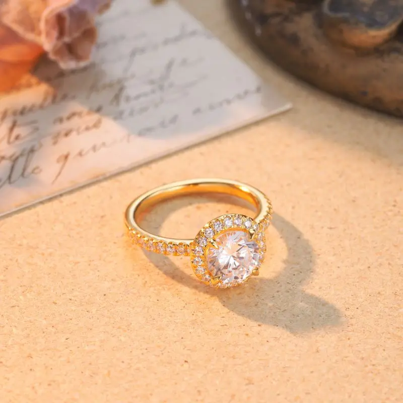 S925 Sterling Silver 18k Yellow Gold Plated Wedding Ring Zirconia 1 CT Diamond Women Engagement Ring Fine Jewelry Rings