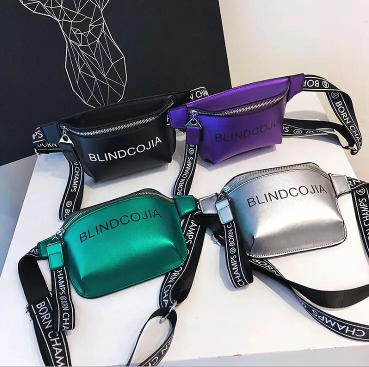 Customized Pink Silver Women Ladies Fashion Oem Logo Style Outdoor Laser pu Waist Bag Pouch Fanny Pack