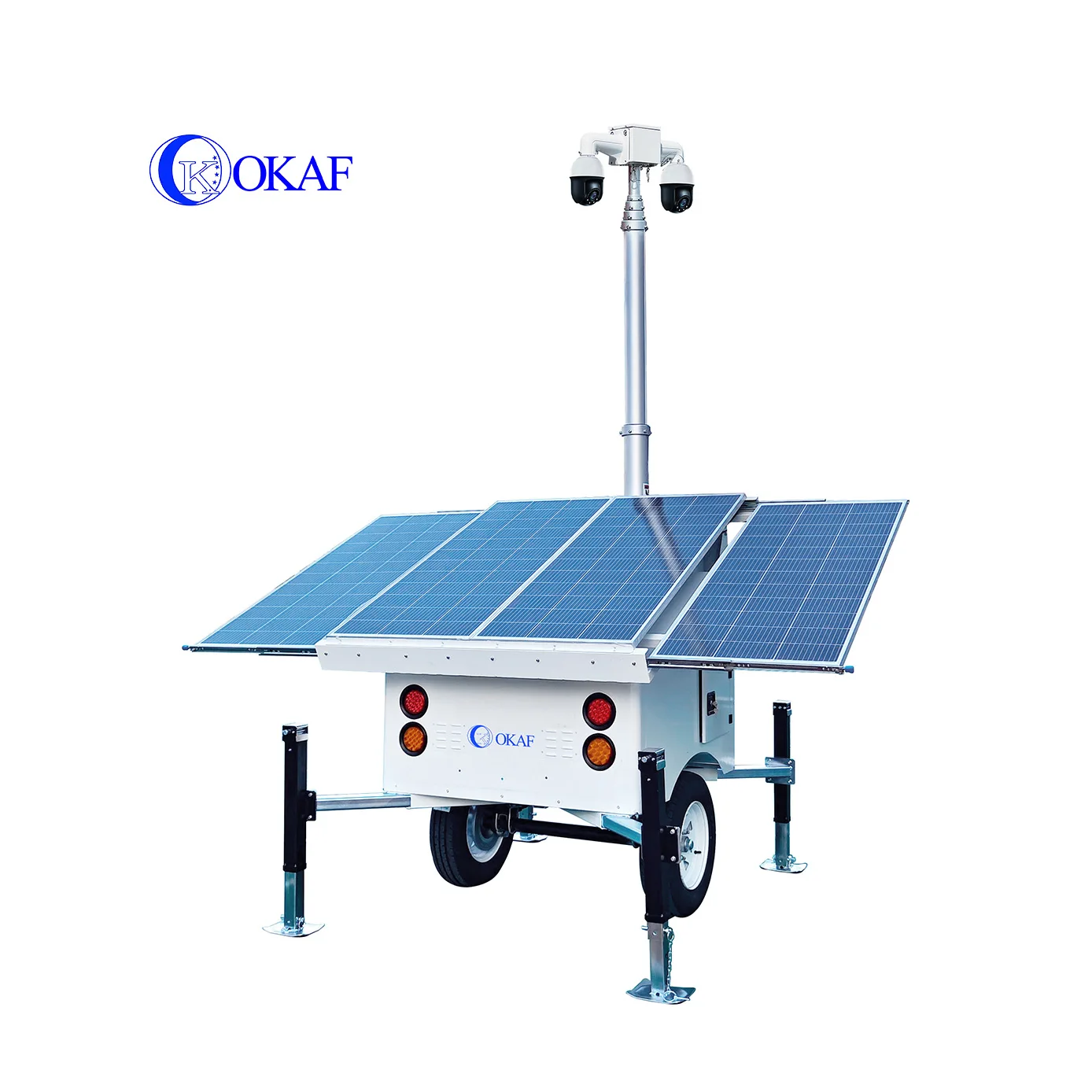OKAF Outdoor Construction Site CCTV Security Camera Mast Tower Mobile Solar Surveillance Trailer
