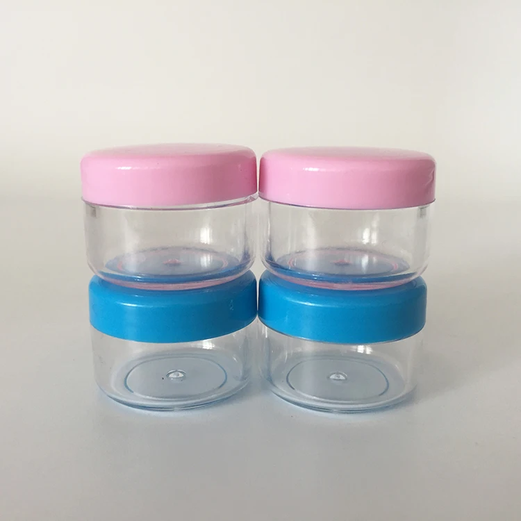 Chinese supplier plastic clear 5g 5 grams cosmetic jars with multi color screw lid for cosmetic sample dispenser