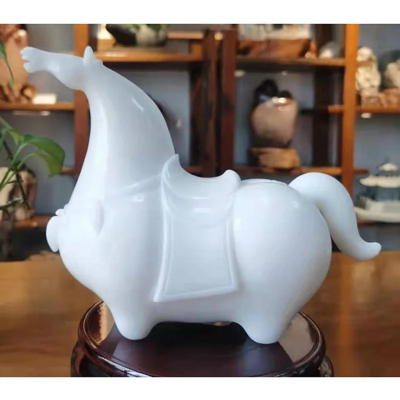 Natural Stone Jade Buddha Statue Home Decor Animal White Elephant Art Statue for Indoor