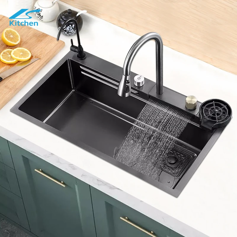 Trend Nano SUS Countertop Undermount Farmhouse Ceramic Waterfall Kitchen Faucet Kitchen Sink