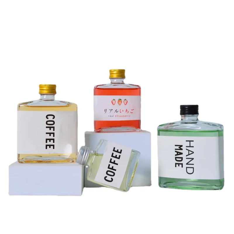 Wholesale 200ml 250ml 8oz glass oblique shoulder flat wine bottle portable empty wine bottle