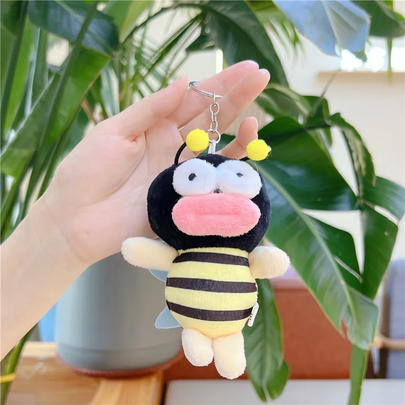 Kawaii Bee Plush keychains toys Stuffed Cartoon Animal Honeybee Cute Mini Doll Soft Decor Bee Happy plush keychain Children Gift