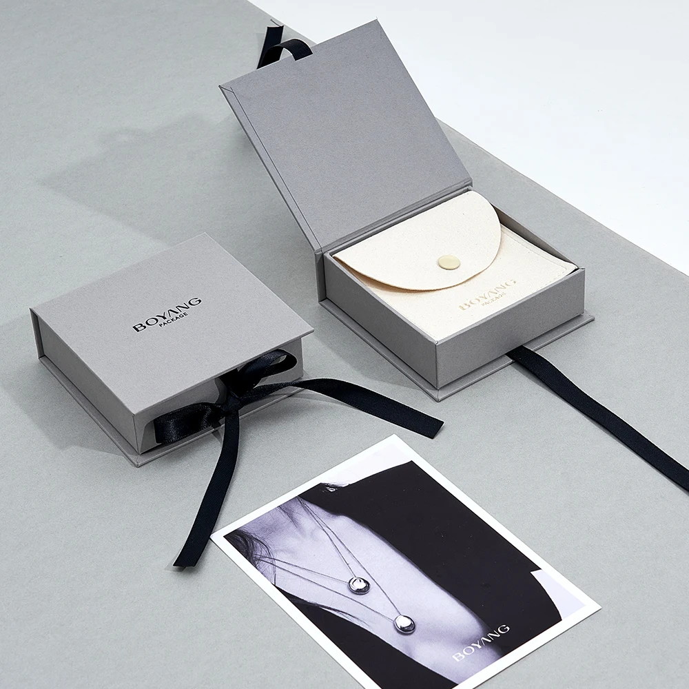 Boyang Custom ECO Paper Necklace Ring Jewellery Jewelry Gift Packaging Box with Ribbon