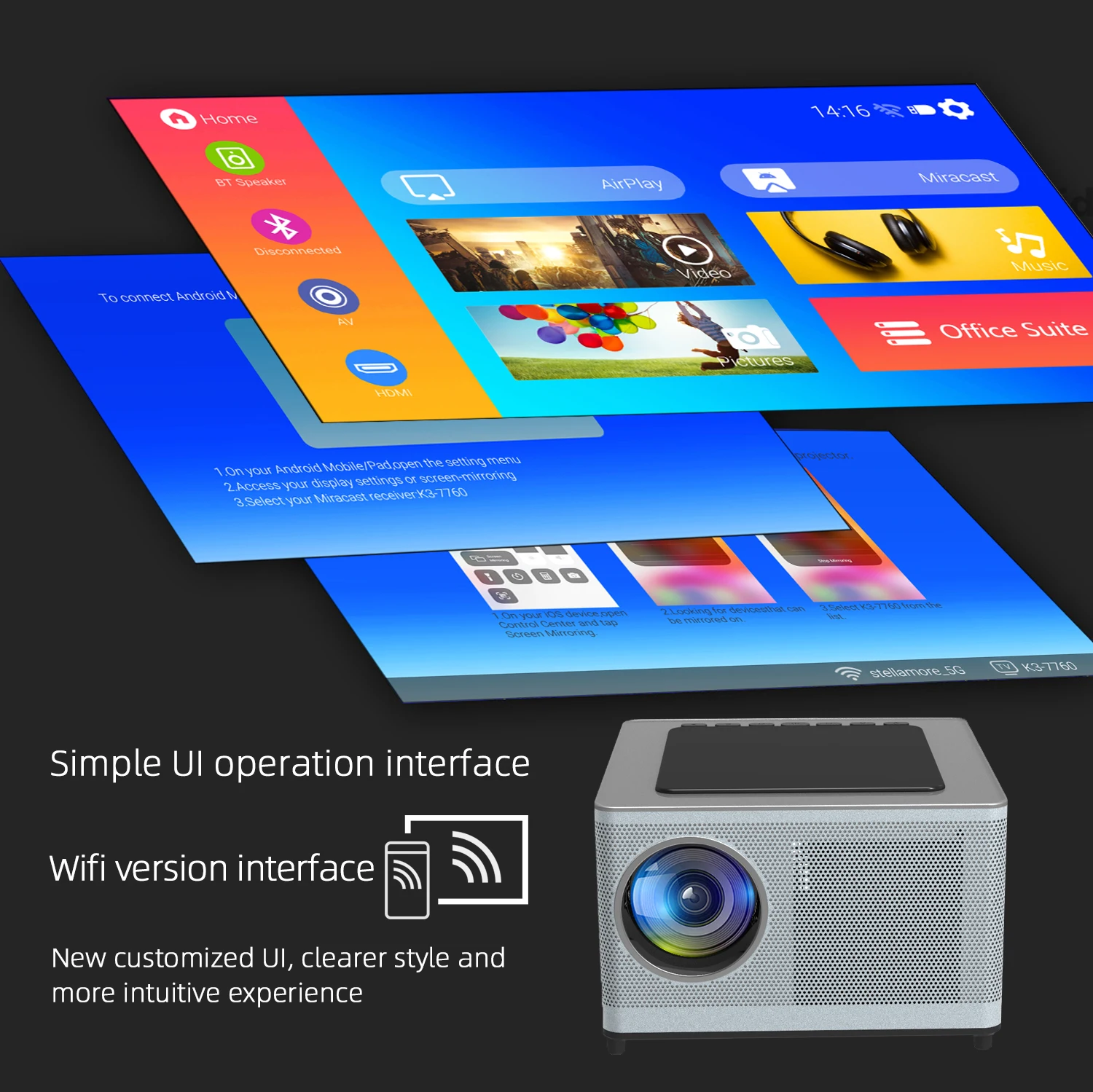 Android 9.0 smart projector Y8 supports 4K video 5G WIFI connection resolution 1920*1080 built-in wireless audio projectors