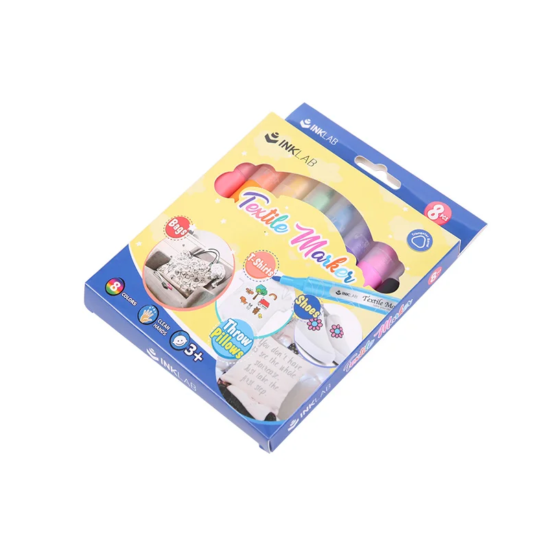 8 Colors permanent textile mini marker set for textile surfaces
